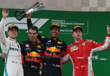 Китай-2018: Гонка Daniel Ricciardo, Valtteri Bottas, Kimi Raikkonen
