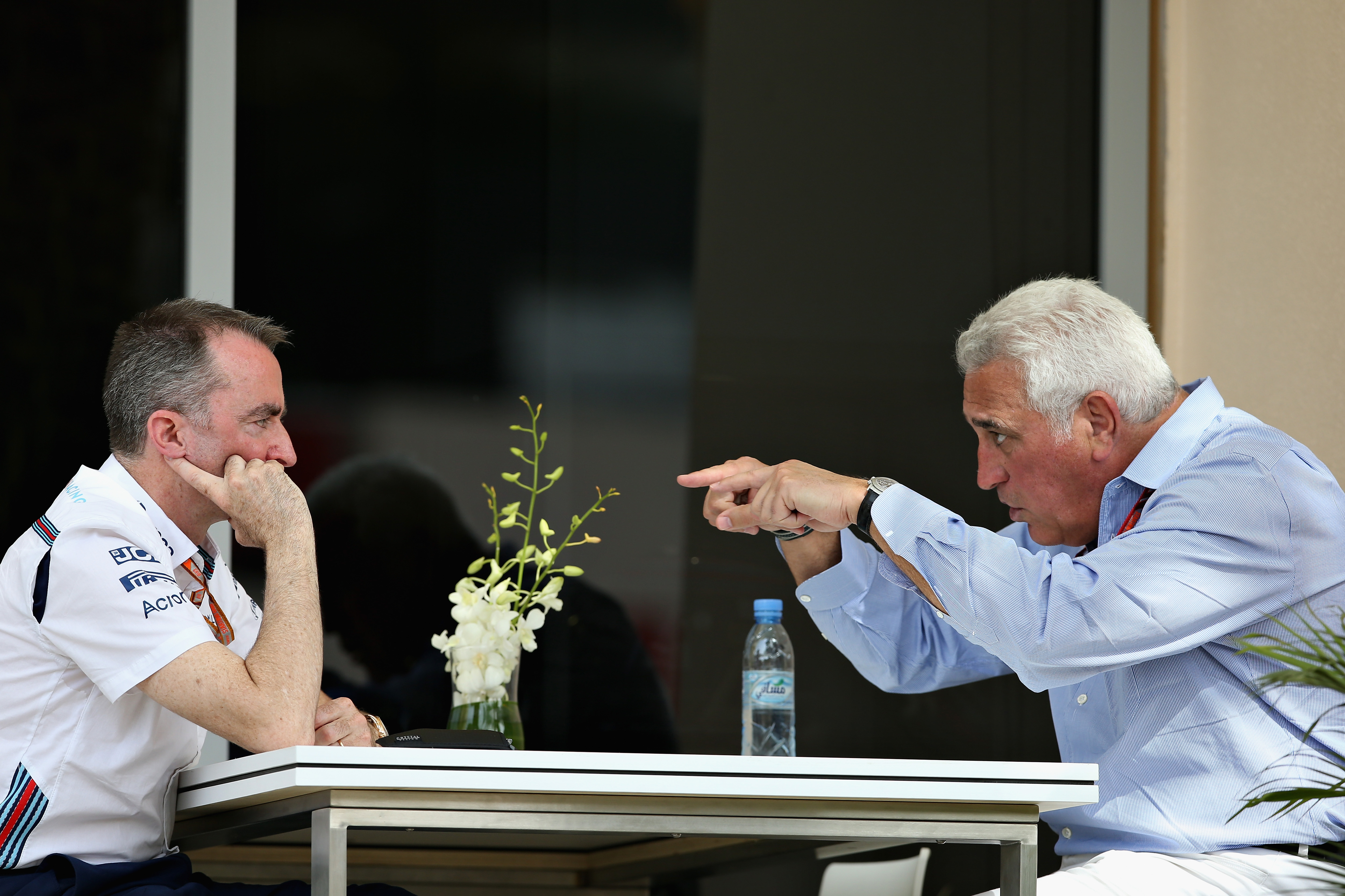 Lawrence Stroll talks with Paddy Lowe