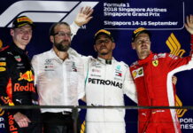 Сингапур-2018: Гонка Max Verstappen, Lewis Hamilton, Sebastian Vettel