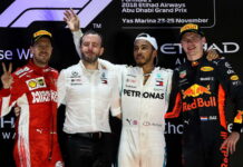 Абу-Даби-2018: Гонка Sebastian Vettel, Lewis Hamilton, Max Verstappen