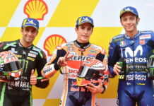 Маркес упал, но все равно выиграл квалификацию на Сепанге Johann Zarco, Marc Marquez, Valentino Rossi