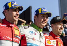 Бенито Гуэрра – чемпион чемпионов Winner Benito Guerra (MEX) celebrates with runner up Loic Duval (FRA) and ROC Skills Challenge winner Sebastian Vettel (GER) on the podium during the Race of Champions on Sunday 20 January 2019 at Foro Sol, Mexico City, Mexico