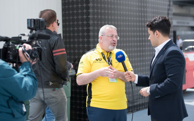Rahim N. Aliyev and Rufat Hamzayev (AzTV). 28.04.2018. Formula 1 World Championship, Rd 4, Azerbaijan Grand Prix, Baku Street Circuit, Azerbaijan, Qualifying Day. - www.automotorsport.az, EMail: info@automotorsport.az - copy of publication required for printed pictures. Every used picture is fee-liable. © Copyright: automotorsport.az
