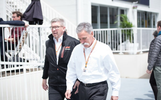 Ross Brawn and Chase Carey. 28.04.2018. Formula 1 World Championship, Rd 4, Azerbaijan Grand Prix, Baku Street Circuit, Azerbaijan, Qualifying Day. - www.automotorsport.az, EMail: info@automotorsport.az - copy of publication required for printed pictures. Every used picture is fee-liable. © Copyright: automotorsport.az