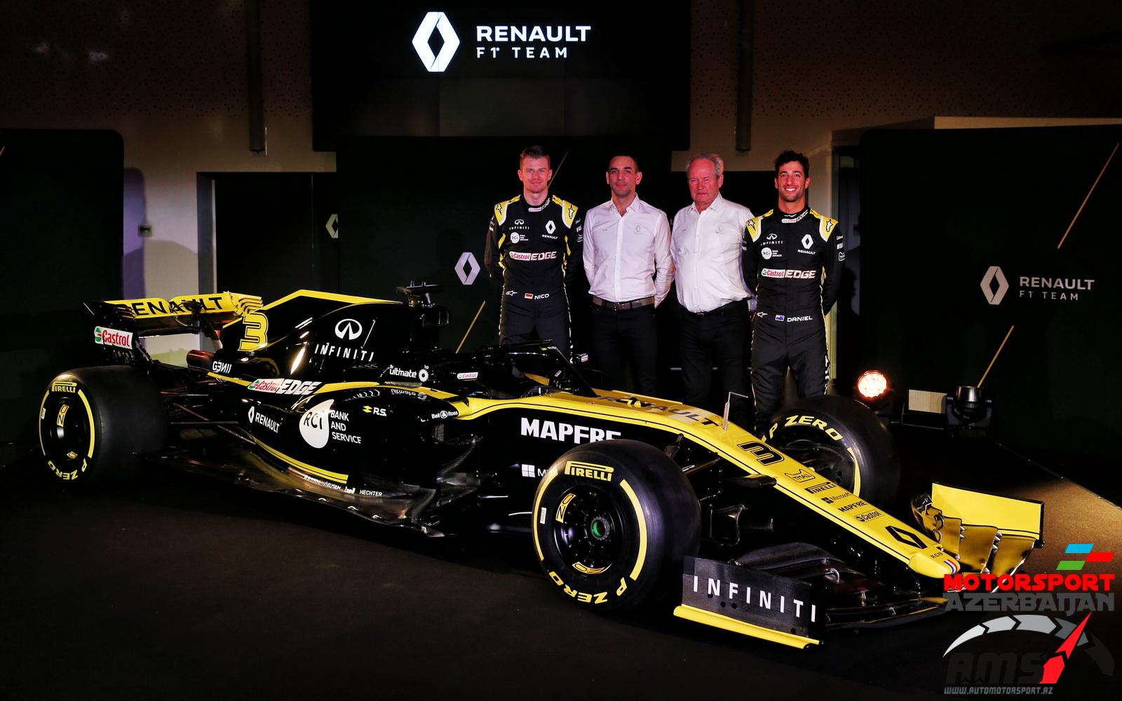 Nico Hulkenberg, Cyril Abiteboul, Jerome Stoll, Daniel Ricciardo