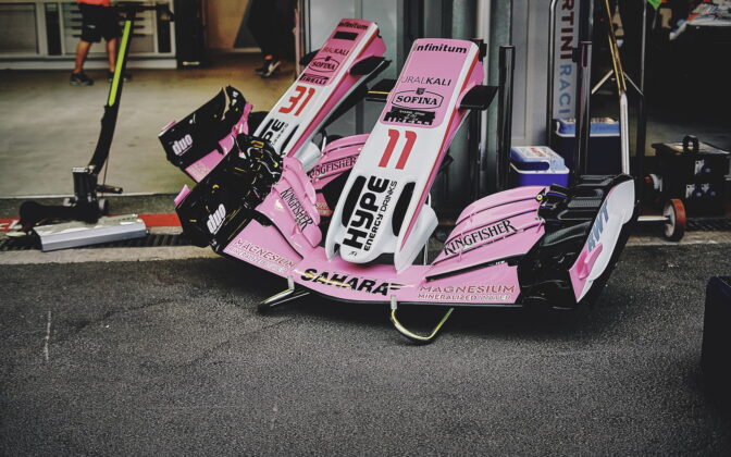 Force India F1 Team front wings. 29.04.2018. Formula 1 World Championship, Rd 4, Azerbaijan Grand Prix, Baku Street Circuit, Azerbaijan, Race Day. - www.automotorsport.az, EMail: info@automotorsport.az - copy of publication required for printed pictures. Every used picture is fee-liable. © Copyright: automotorsport.az