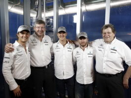 Nico Rosberg, Ross Brawn, Michael Schumacher, Nick Heidfeld, Norbert Haug