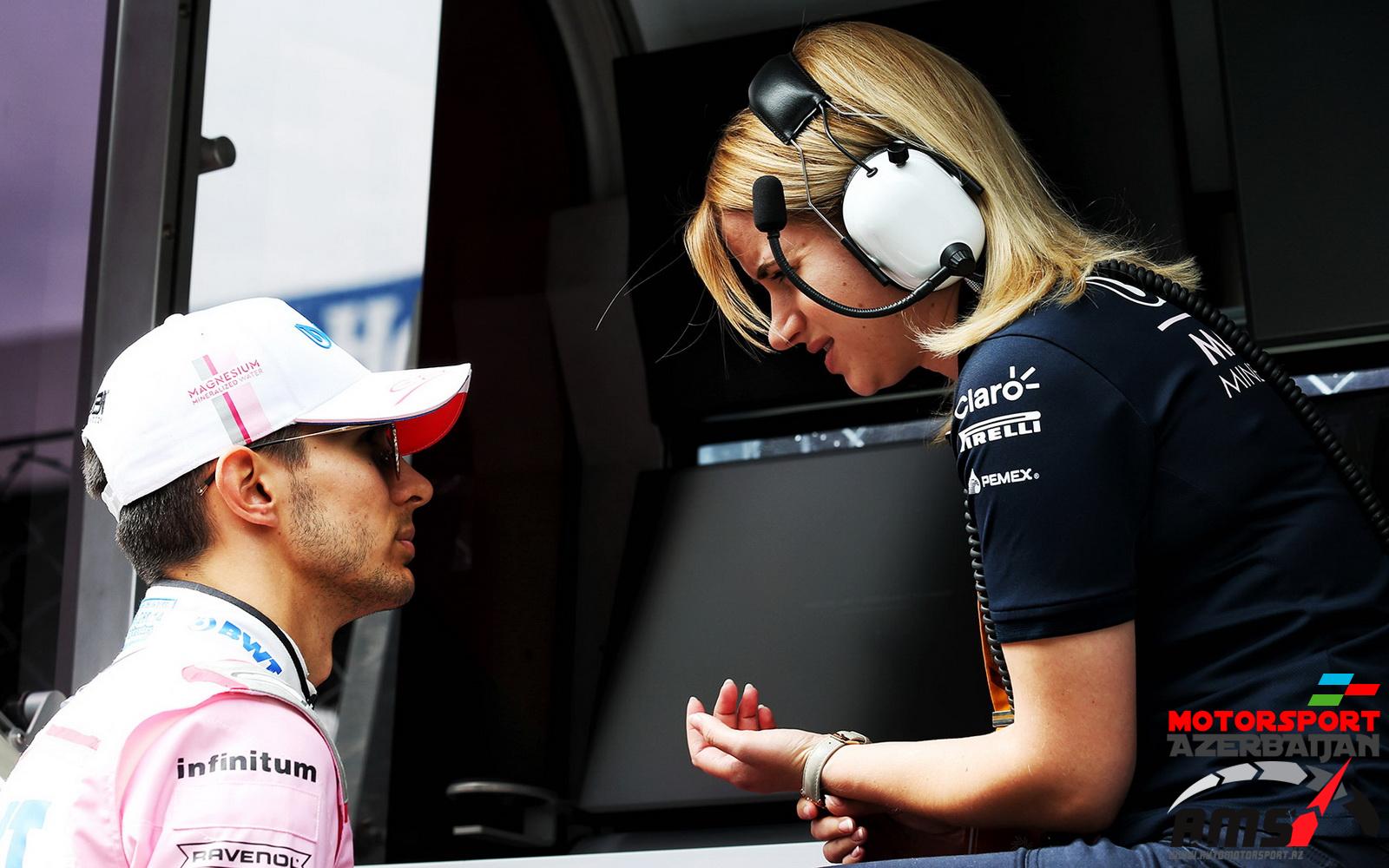 Esteban Ocon, with Bernadette Collins Racing Point Force India F1 Team Performance and Strategy Engineer