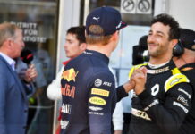 Ферстаппен: Риккардо по-прежнему один из самых быстрых Daniel Ricciardo congratulates Race winner Max Verstappen