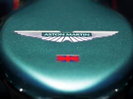 Aston Martin badge on the nose of the Aston Martin AMR21