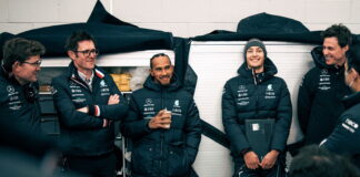 Andrew Shovlin, Lewis Hamilton, George Russell, Toto Wolff