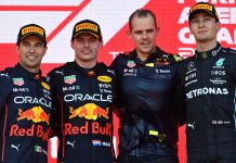 Sergio Perez, Max Verstappen, George Russell