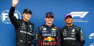 George Russell, Max Verstappen, Lewis Hamilton