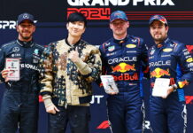 Китай-2024: Ферстаппен выиграл спринт в Шанхае Lewis Hamilton, JJ Lin, Max Verstappen, Sergio Perez