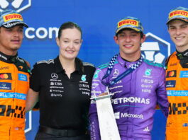 Майами-2026: Кими Антонелли одержал третью победу подряд Lando Norris, Amy Walker, Andrea Kimi Antonelli, Oscar Piastri
