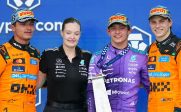 Майами-2026: Кими Антонелли одержал третью победу подряд Lando Norris, Amy Walker, Andrea Kimi Antonelli, Oscar Piastri